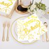 100 PCS Happy Birthday Napkins, Disposable Gold Foil Star Fireworks Decorative Paper Napkins, White Gold Birthday Dinner Cocktail Napkins for Men Women Bday Christmas Party Table Decor, 1313 Inch view 4