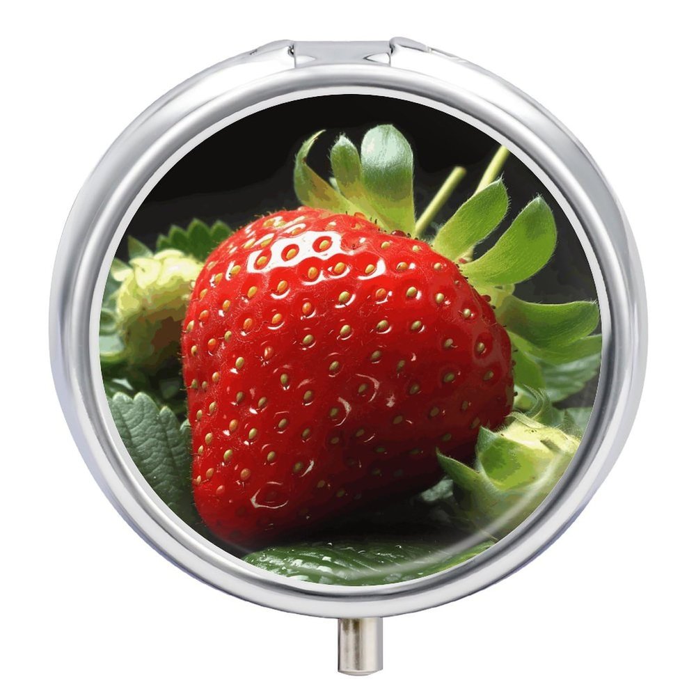 Fruit Strawberry Pill Box Cute Round Pill Case Portable Medicine Tablet Vitamin Holder Organizer for Purse Pocket