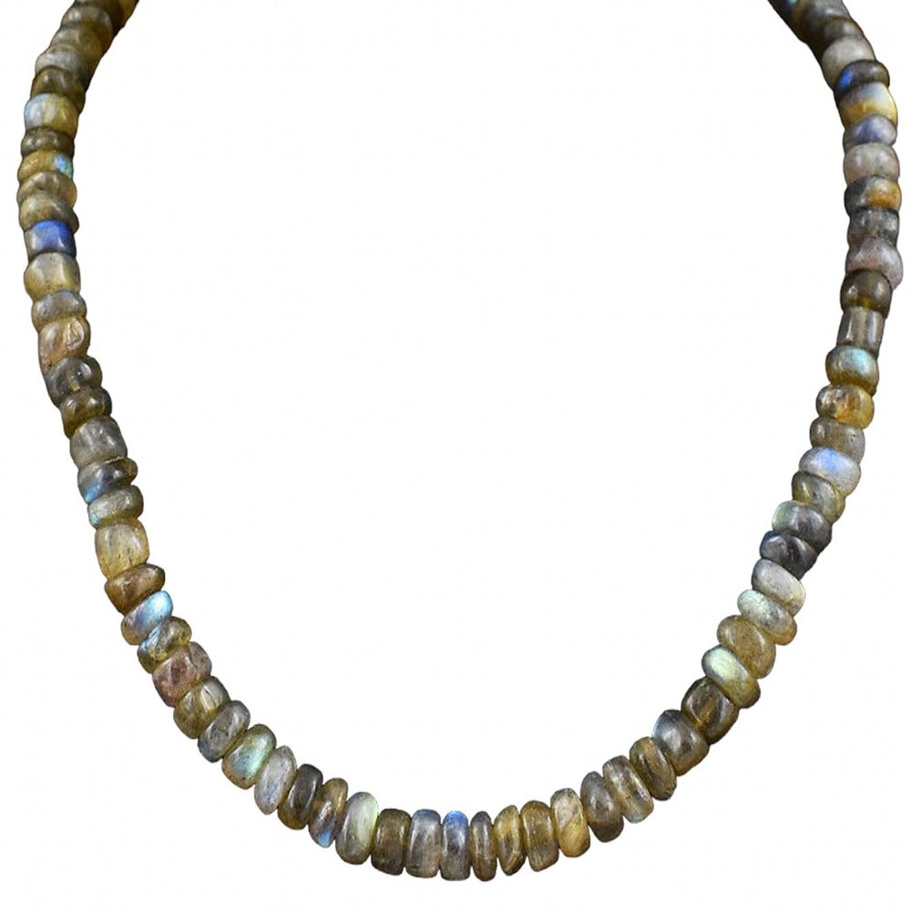 YONKU Natural Labradorite Crystal Bead necklace, Healing Stone Stretch necklace, energy reiki 21 inch SN-YS-11499