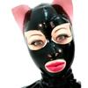 WJPTDKJ SM Latex Hood Cat Ears Rubber Head Mask Unisex Open Eyes Mouth Back Zipper for Cosplay Clubwear(Size:L-68CM) view 1