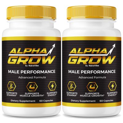 (2 Pack) Alpha Grow for Men, Official AlphaGrow Male Performance with Premium, Natural Ingredients to Sustain Energy, Peak Performance and Endurance, Just 2 Easy-to-Swallow Pills Daily (120 Capsules)
