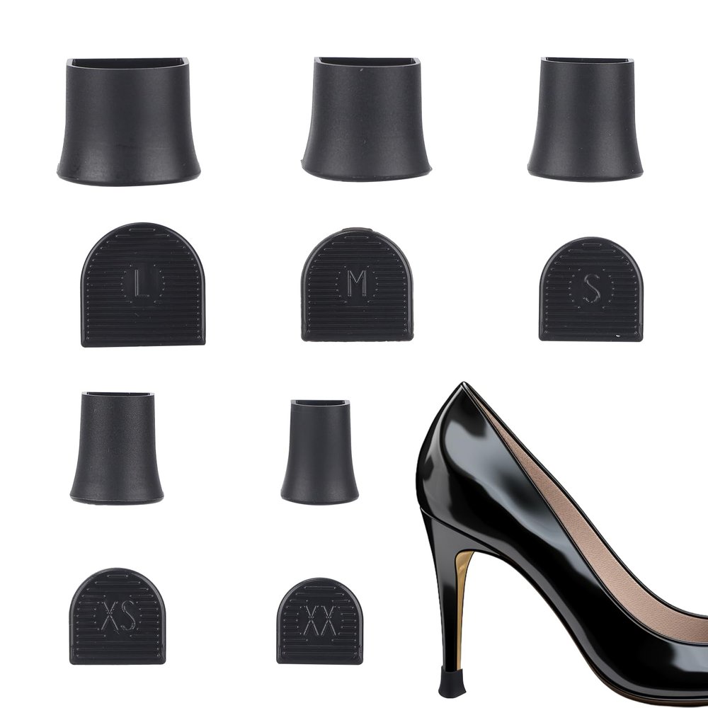 10 Pcs High Heel Protectors, 5 Sizes Stoppers & Repair Cap for High Heels Anti-Slip Heel Cover Caps for Outdoor Activities Wetland Grass Gravel (Black)