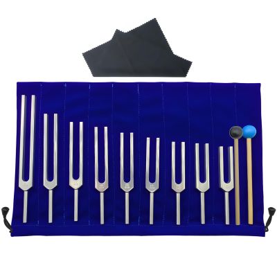 9 Solfeggio Tuning Forks Healing Set, With Dual-Color Mallet And Portable Bag, Aluminum Alloy Construction
