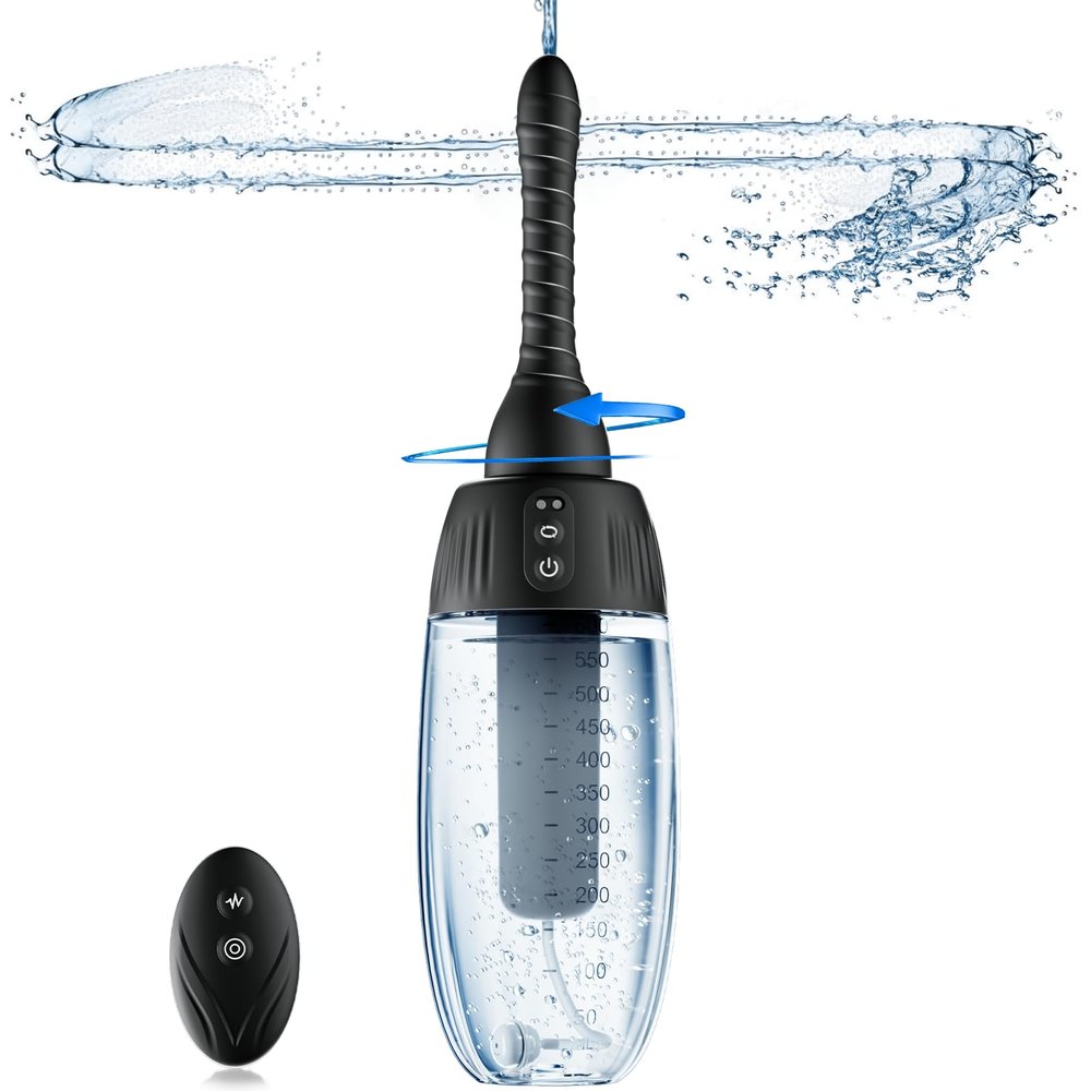Anal Douche Automatic Rotating Enema - 20oz Douches for Men & Women 360 Deep Cleansing 5 Spouts with 3 Speeds of Rotation & Spray, Anti-Backflow Electric Enema Bulb Remote Control Silicone Enema Kit