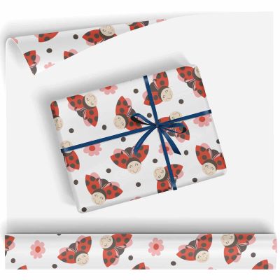 Lady-Bug In The Garden Birthday Gift Wrap Paper for Adult,All Occasion Tissue Paper Roll 58"x 23" Wrapping Paper for Wedding Graduation Thanksgiving (Funny ladybug, 4 Rolls)