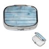 Pill Box Small Pill Case for Pocket & Purse Pill Organizer Portable Pill Container Cute Medicine Organizer Blue Wood Travel Pillbox for Vitamin Fish Oil Supplements view 1