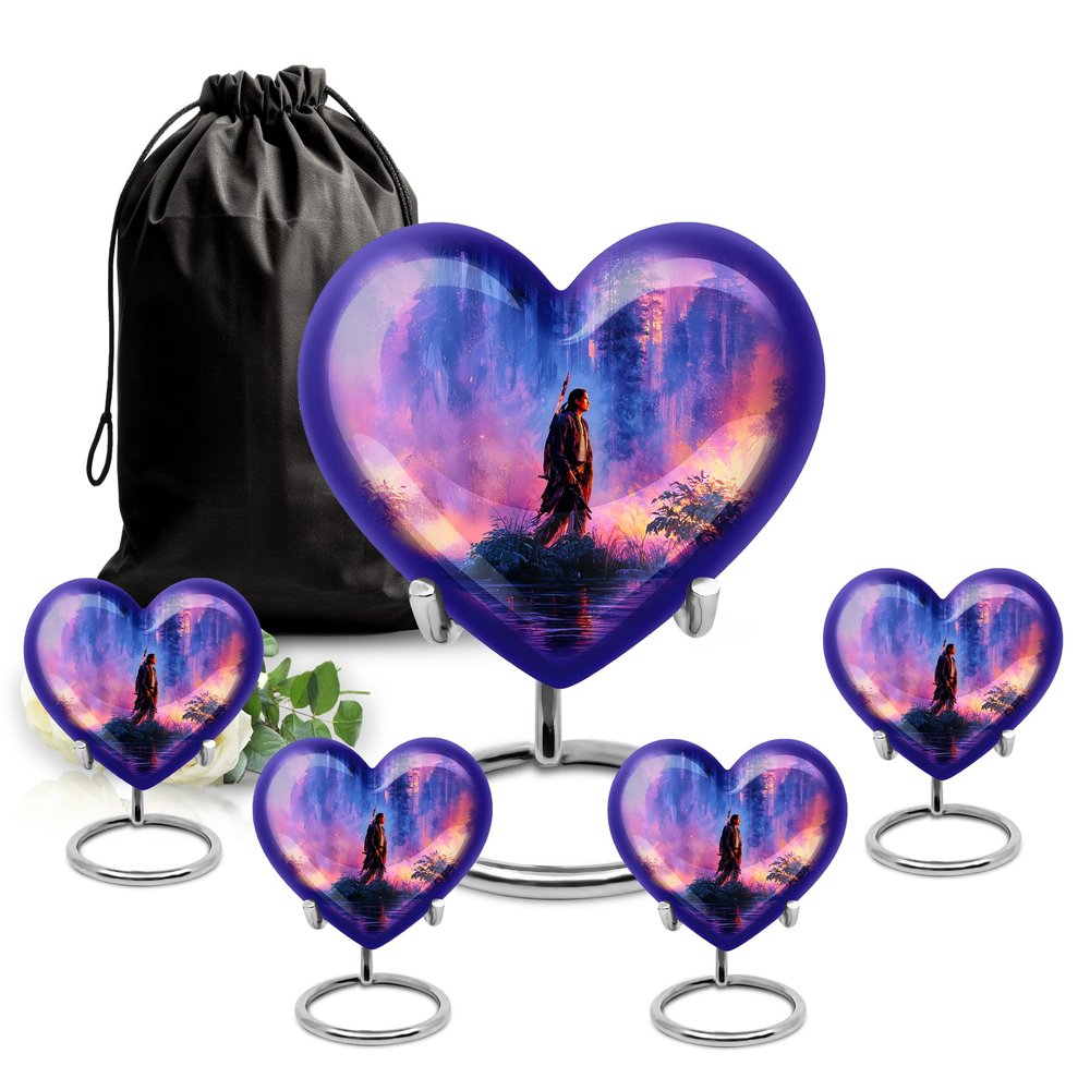 SABURIAL Native American Urn - Unique Urn for Human Ashes - Combo 3 - Large with 3 Inch Pack of 4 - Keepsake Urns for Mom & Dad - Cremation Urns - Large Memorial Urns