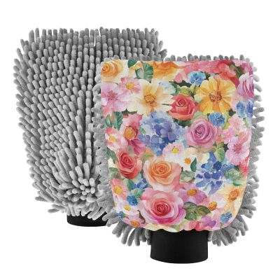 Colorful Romantic Roses for Valentine Microfiber Wash Mitt Scratch-Free Cars Washing Mitt Car Hand Wash Detailing Sponge 2 Pack