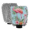 Tropical Flamingos Palm Leaves Flowers Vibrant Pink Microfiber Mitt for Cars Scratch-Free Wash Mitten for Cars Detailing Cleaning Mitt 2 Pack view 1