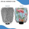 Tropical Flamingos Palm Leaves Flowers Vibrant Pink Microfiber Mitt for Cars Scratch-Free Wash Mitten for Cars Detailing Cleaning Mitt 2 Pack view 2