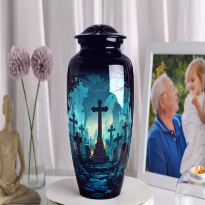 Cremation Urn for Ashes Adult Male Cross and Light Religious Funeral Container Christian Memorial for Dad 10" Large