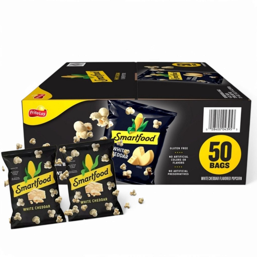 Moochi Assortment of White Cheddar Cheese Popcorn A Flavorful Snack Everyone Loves! (50 Pack, 0.625 oz Each) Custom Bundled by MOOCHI