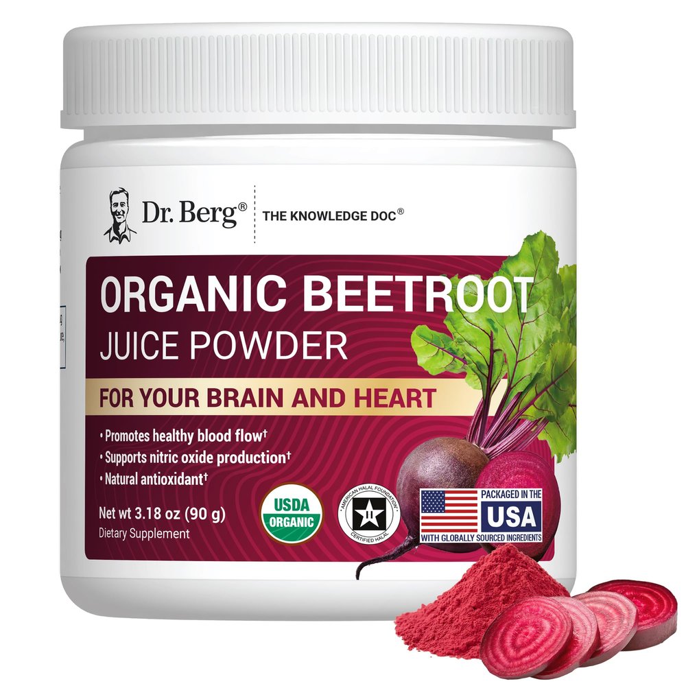 Dr. Berg Raw Organic Beet Powder from Real Earth-Grown Beets USDA Certified Organic Beet Root Powder to Support Nitric Oxide Levels, Energy, Blood Flow, & Heart Health* 30 Servings