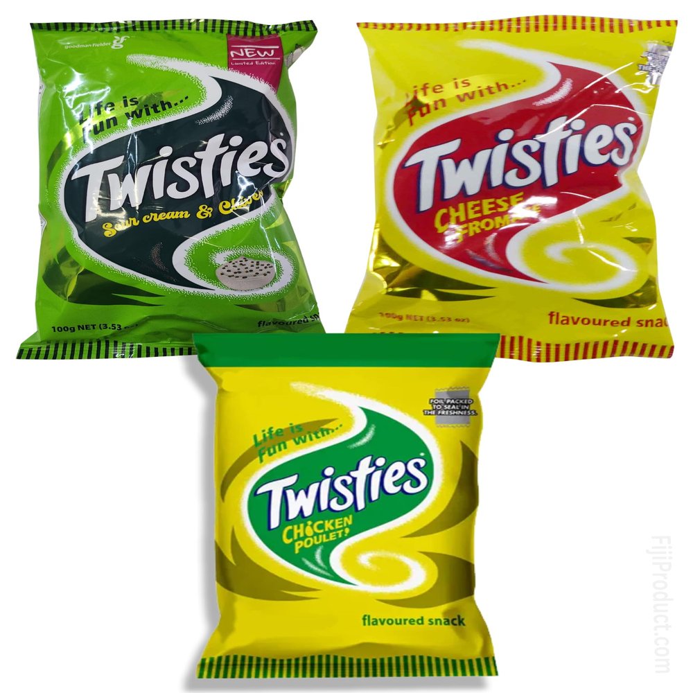 Variety Puffs Snack - Twisties Sour Cream, Twisties Cheese, Twisties Chicken (Value Pack of 3 x 100g) Favorite Snack Of The Pacific Islanders, Classic Flavored Baked Snacks
