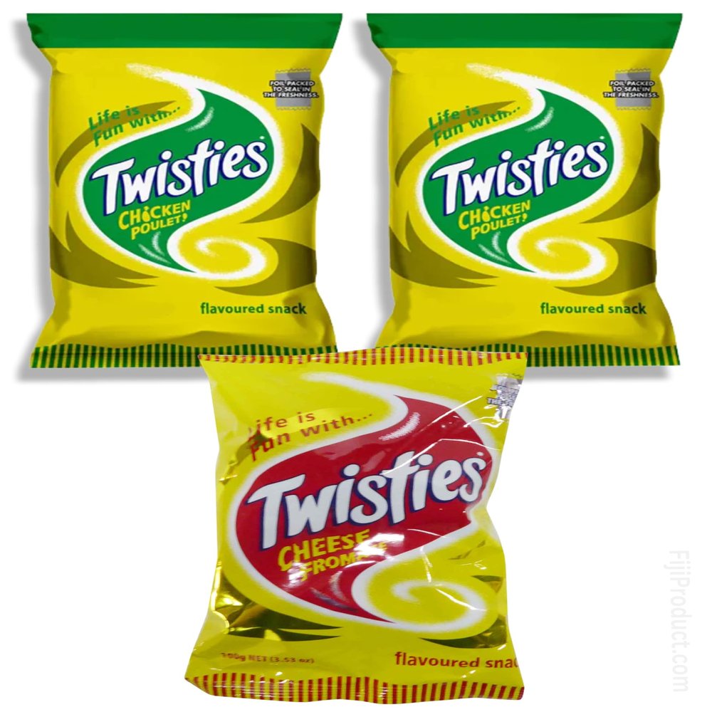 Variety Puffs Snack - Twisties Chicken, Twisties Cheese (Value Pack of 3 x 100g) Favorite Snack Of The Pacific Islanders, Classic Flavored Baked Snacks