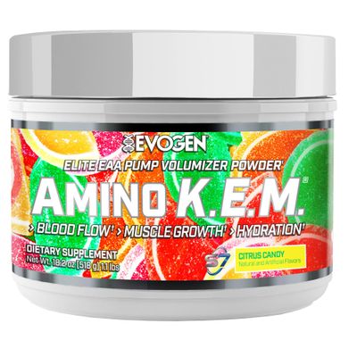 Evogen Amino K.E.M. - EAA & BCAA Powder Pump Volumizer | BCAAs Amino Acids Supplement for Blood Flow, Muscle Growth, & Hydration | Citrus Candy | 30 Servings