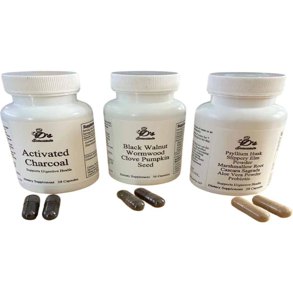 3D's Essentials Complete Gut Support - Activated Charcoal, Black Walnut Blend, Colon Support - 3 Bottles