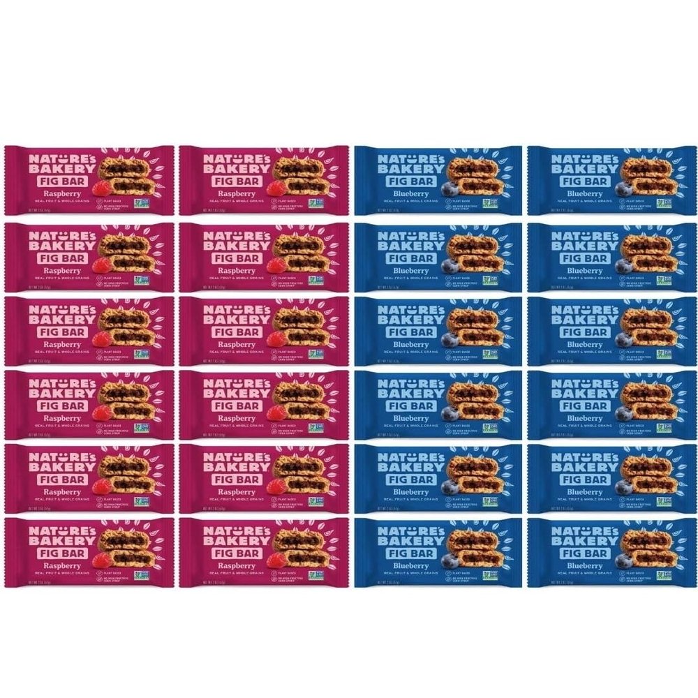 Nature- Bakery Fig Bar Variety Pack - 32 Twin Packs (2oz Each) - Blueberry and Raspberry Flavors, Whole Wheat, Non-GMO, Kosher Certified, Vegan - Custom Bundled by MOOCHI