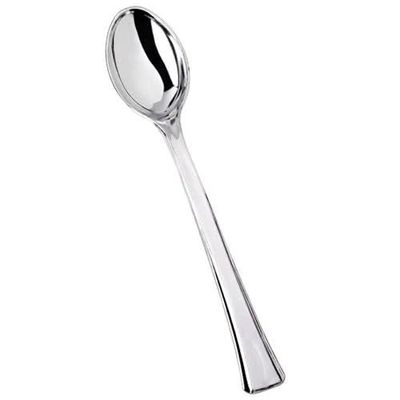 Mini Polished Silver Plastic Spoon Durable Disposable Utensils for Desserts Appetizers Samples Catering Parties Events Buffets and Food Service Supplies Small Heavy Duty (480)