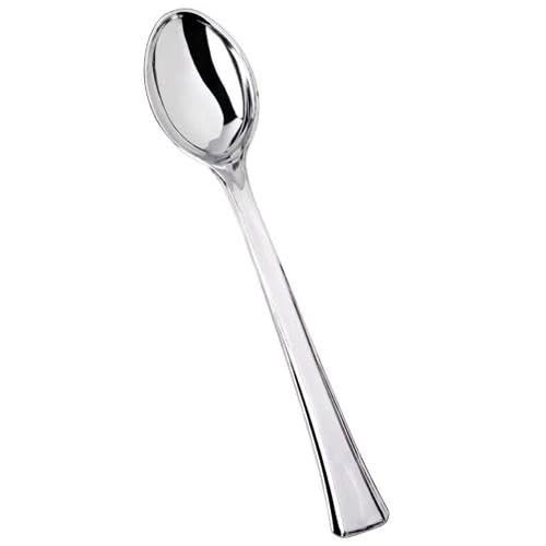 Mini Polished Silver Plastic Spoon Durable Disposable Utensils for Desserts Appetizers Samples Catering Parties Events Buffets and Food Service Supplies Small Heavy Duty (480)