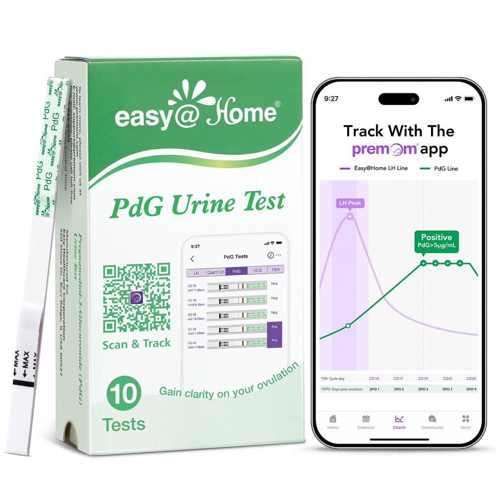 Easy@Home PdG Test Strips: 10 Pack - Track Ovulation Insights with Progesterone Urine Tests at Home Fertility Test for Women with Premom Ovulation App - PdG (Pregnanediol Glucuronide) Tests