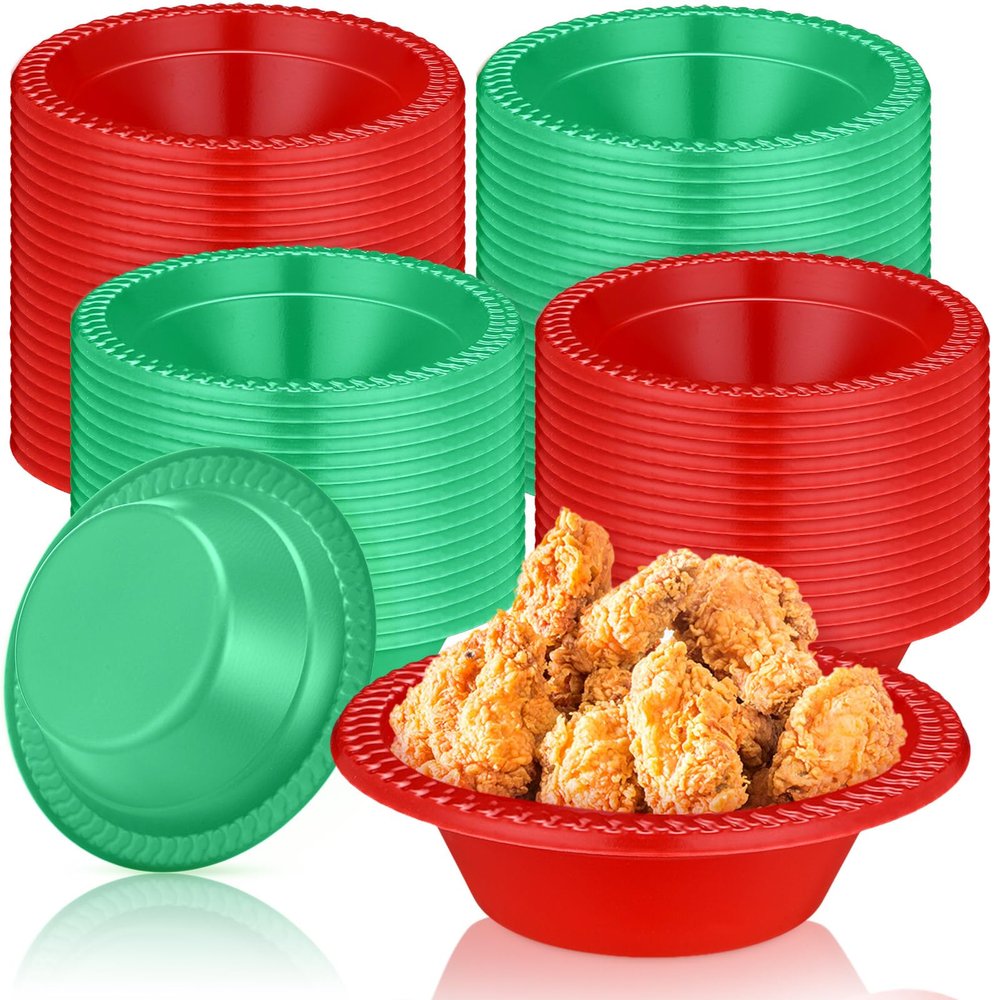 Layhit 100 Pcs Christmas Disposable Plastic Bowls 12 oz Serving Bowls