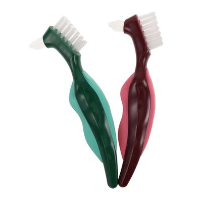 Beaupretty 2pcs Dual-Headed Hard Bristle Denture Cleaning Brush for Seniors Essential Tool for Comprehensive Oral Care Travel-Friendly Design for Cleaning of Dentures and Retainers