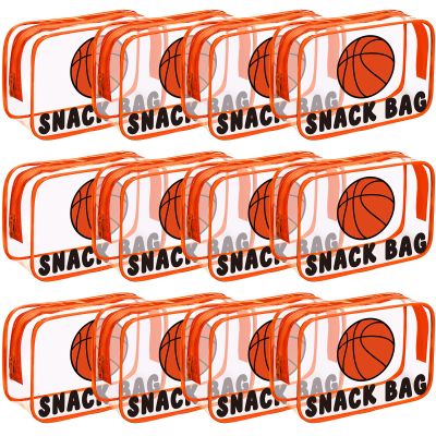 Yeyeplum 12 Pcs Basketball Snack Bags for Team Gifts Basketball Goodie Treat Candy Pouch Bags Clear PVC Waterproof with Zipper Party Favors for Team Ground Birthday Gifts Sport Supplies