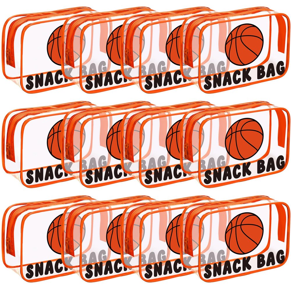 Yeyeplum 12 Pcs Basketball Snack Bags for Team Gifts Basketball Goodie Treat Candy Pouch Bags Clear PVC Waterproof with Zipper Party Favors for Team Ground Birthday Gifts Sport Supplies