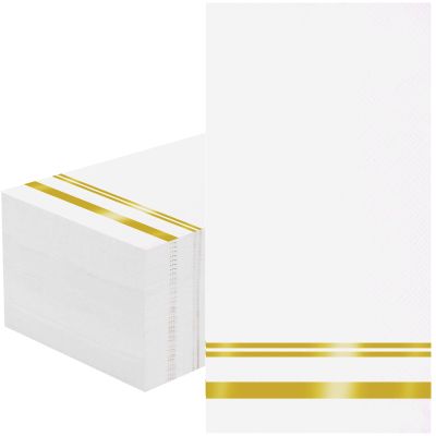 100 Pcs White and Gold Napkins - Gold Paper Napkins Disposable - Premium Quality Gold Dinner Napkins for Bathroom Kitchen Wedding Birthday Anniversary Party