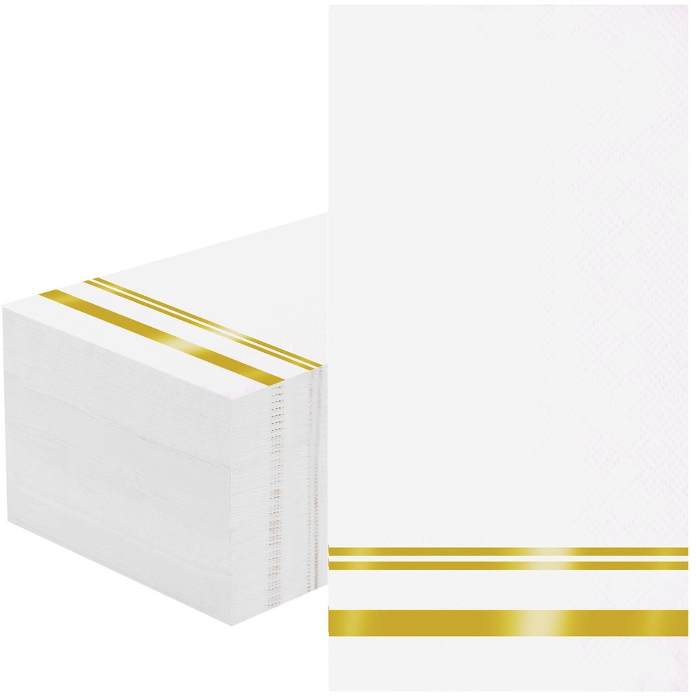 100 Pcs White and Gold Napkins - Gold Paper Napkins Disposable - Premium Quality Gold Dinner Napkins for Bathroom Kitchen Wedding Birthday Anniversary Party