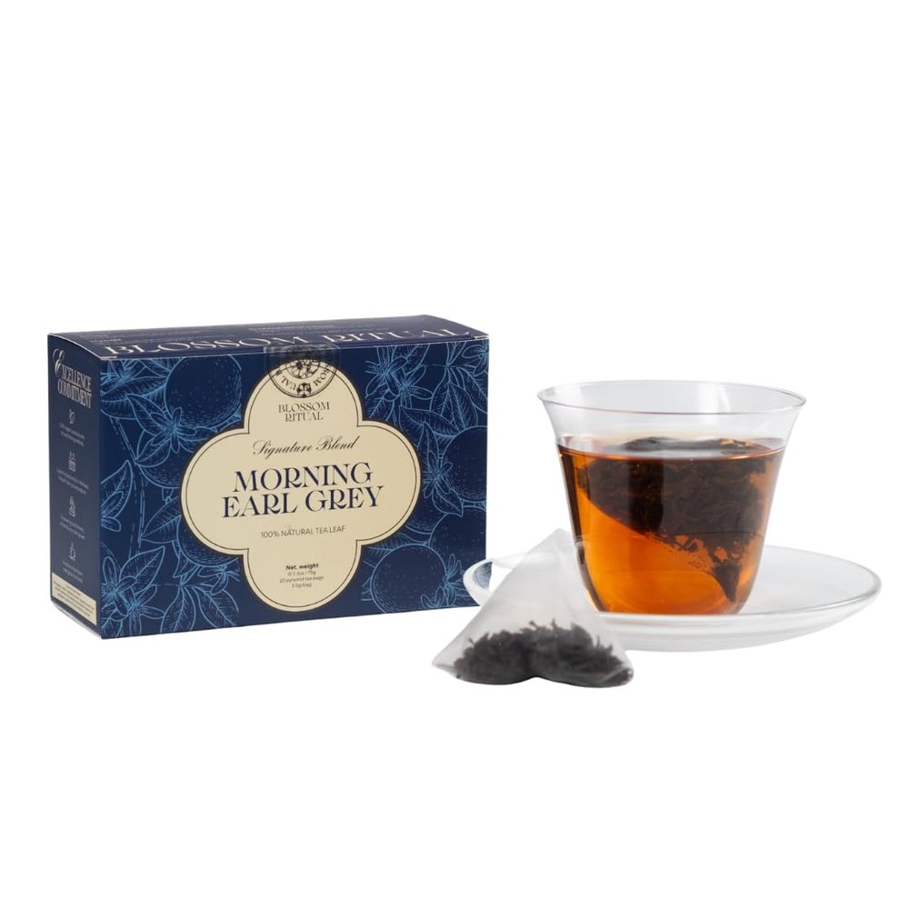 BLOSSOM RITUAL Morning Earl Grey Loose Leaf Quality Organic Bergamot Extract Corn Based Pyramid Tea Bags 20 Counts Energizing Breakfast Blend| 2.65oz