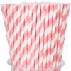 100 Packs Pink Biodegradable Striped Paper Straws, Disposable Drinking Straws for Birthday Carnival Summer Pool Party Wedding Baby Shower Halloween Christmas Party Decoration Supplies view 1