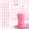 100 Packs Pink Biodegradable Striped Paper Straws, Disposable Drinking Straws for Birthday Carnival Summer Pool Party Wedding Baby Shower Halloween Christmas Party Decoration Supplies view 2