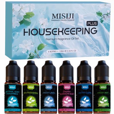 MISIJI Housekeeping Essential Oils Set for Diffuser,Pure Aromatherapy Oil for Diffuser,Candle Making,Natural Soap Scent,Cherry Blossom Soap,Fresh Mint,Fresh Linen,Air Freshener,Extra Clean