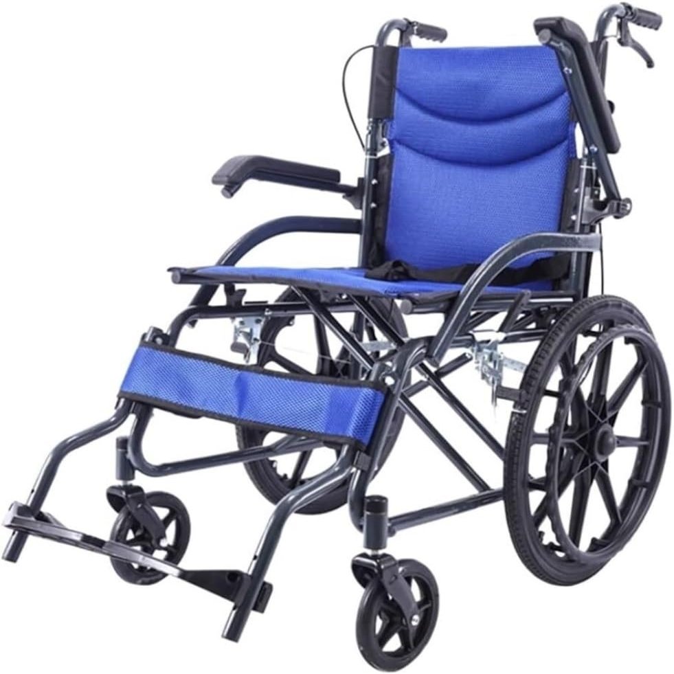 HYUIO Wheelchair Transport Chair Folding Wheelchairs Aluminum Wheelchair Transport Folding Portable Lightweight Self Propelled Wheelchairs Wheelchairs Portable Foldable Wheel Chair (Blue)