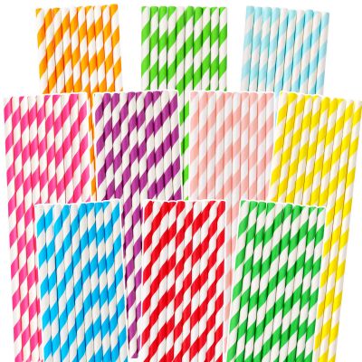 100 Packs Biodegradable Paper Straws, Assorted Rainbow Colors Disposable Drinking Straws for Birthday Carnival Summer Pool Party Wedding Baby Shower Halloween Christmas Decoration Supplies