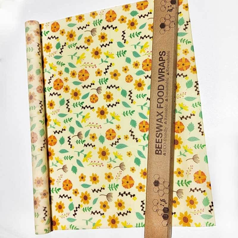 2 Roll Reusable Beeswax Wrap 13'' x 39'' for Kitchen StorageEco-Friendly Sustainable Food Storage Wraps for Sandwich, Cheese, Fruit, Bread, Snacks (sunflower)