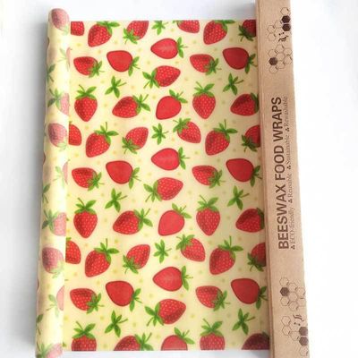 2 Roll Reusable Beeswax Wrap 13'' x 39'' for Kitchen StorageEco-Friendly Sustainable Food Storage Wraps for Sandwich, Cheese, Fruit, Bread, Snacks (strawberry)