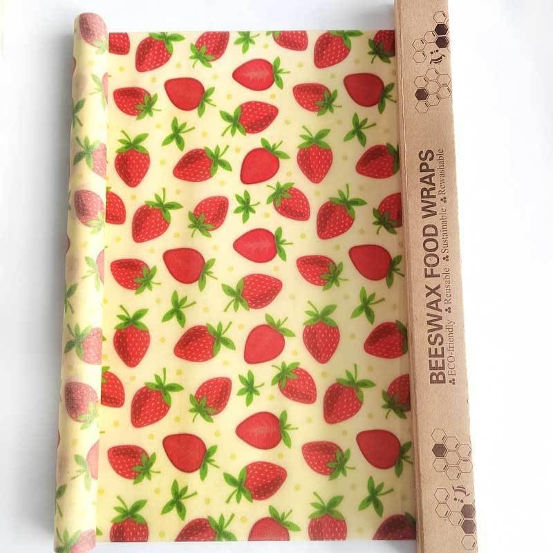 2 Roll Reusable Beeswax Wrap 13'' x 39'' for Kitchen StorageEco-Friendly Sustainable Food Storage Wraps for Sandwich, Cheese, Fruit, Bread, Snacks (strawberry)