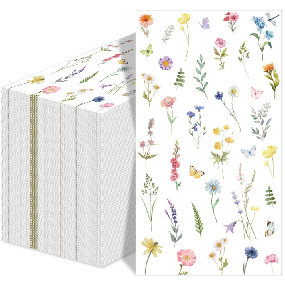 200PCS Wildflower Napkins Spring Summer Party Decorations Disposable Floral Butterfly Paper Napkin Guest Cocktail Napkin Bathroom Hand Towels for Birthday Wedding Bridal Baby Shower Tea Party Supplies