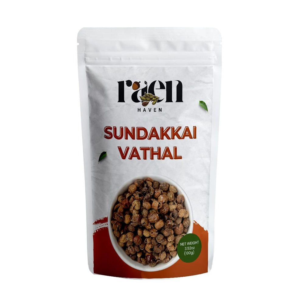 Raen Haven Dried Turkey Berry (Sundakkai Vathal) | 100% Natural Sun-Dried Turkey Berry | No Preservatives | Handpicked Traditional South Indian Taste & Wellness | 3.5 oz