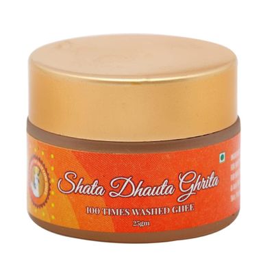 0.8oz Shata Dhauta Ghrita - Natural Desi Ghee Skin Moisturizer - 100 Times Washed Ghee Cream for Face, 25Gm - For All Skin Types - Helps in Reduce Fine Lines & Dark Spots