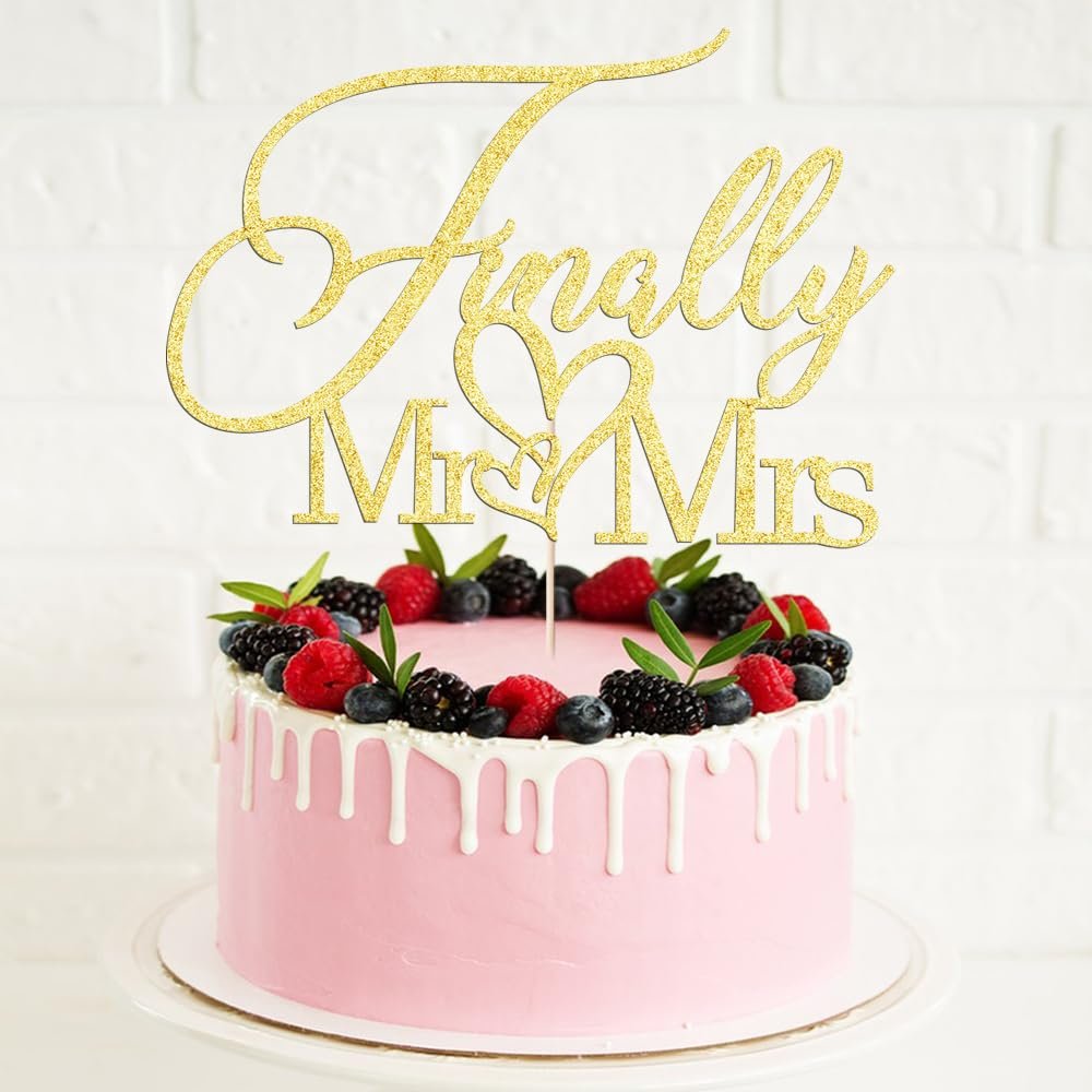 Finally Mr&Mrs Wedding Cake Topper, Elegant Cake Topper For Wedding Anniversary, Romantic Wedding Party Decorative Cake ToppersGolden