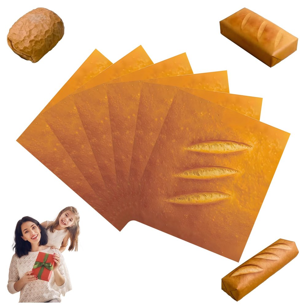 Bread Shape Gift Wrapping Paper - Funny Bread Shape Gift Wrapping Paper, Rustic Bread, Baguette, And Toast Designs, Oil-Resistant And Tear-Resistant Kraft Paper DIY for Party Kitchen Supplies (18PCS)