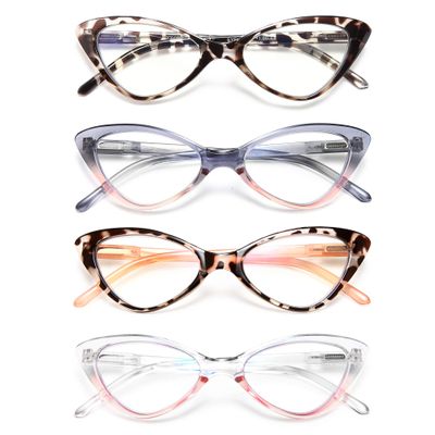 EYEURL Reading Glasses for Women Cat Eye-4 Pack Fashion Blue Light Blocking Readers Anti-Glare/UV Rays Eyeglasses with Spring Hinges 1.50