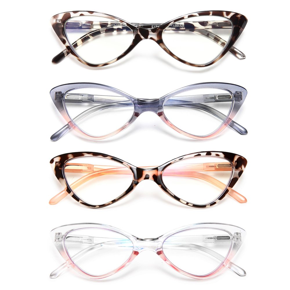 EYEURL Reading Glasses for Women Cat Eye-4 Pack Fashion Blue Light Blocking Readers Anti-Glare/UV Rays Eyeglasses with Spring Hinges 1.50