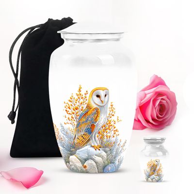 Owl Funeral urns for Human Ashes Adult Male - Cremation Small urn for Ashes Female - Memorial Funeral Gifts for Decorative - Combo Large 10inch 200lbs & Keepsake 3inch