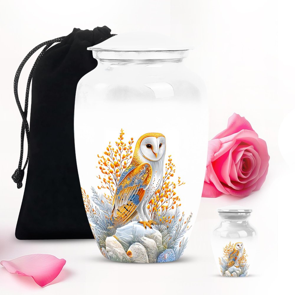 Owl Funeral urns for Human Ashes Adult Male - Cremation Small urn for Ashes Female - Memorial Funeral Gifts for Decorative - Combo Large 10inch 200lbs & Keepsake 3inch