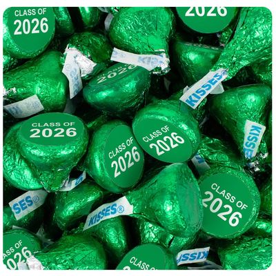255 Pcs Green Graduation Candy Class of 2026 Stickered Milk Chocolate Kisses For Party Favors, Candy Gifts, Dessert Tables, Treat Bags And More (2.55lb Bag)